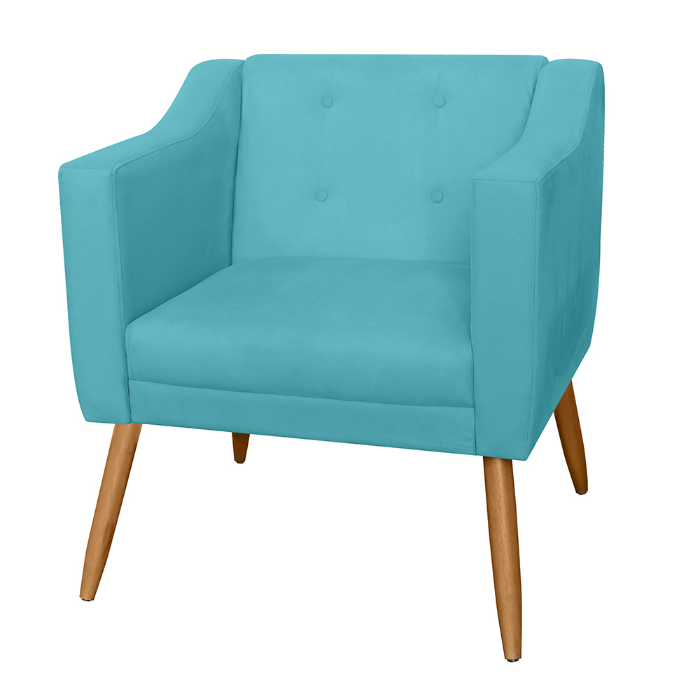 Combo 02 Poltrona Decorativa Lavinia Pés Palito Suede Azul Turquesa - DS Estofados