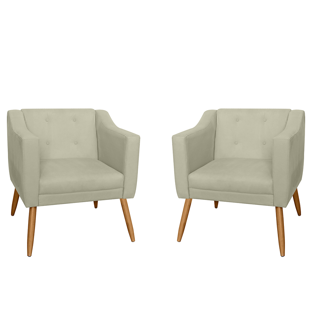 Combo 02 Poltrona Decorativa Lavinia Pés Palito Suede Bege - DS Estofados