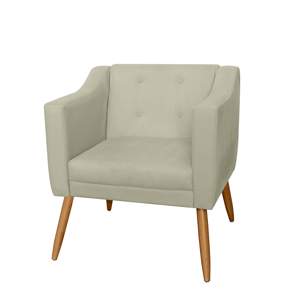 Combo 02 Poltrona Decorativa Lavinia Pés Palito Suede Bege - DS Estofados