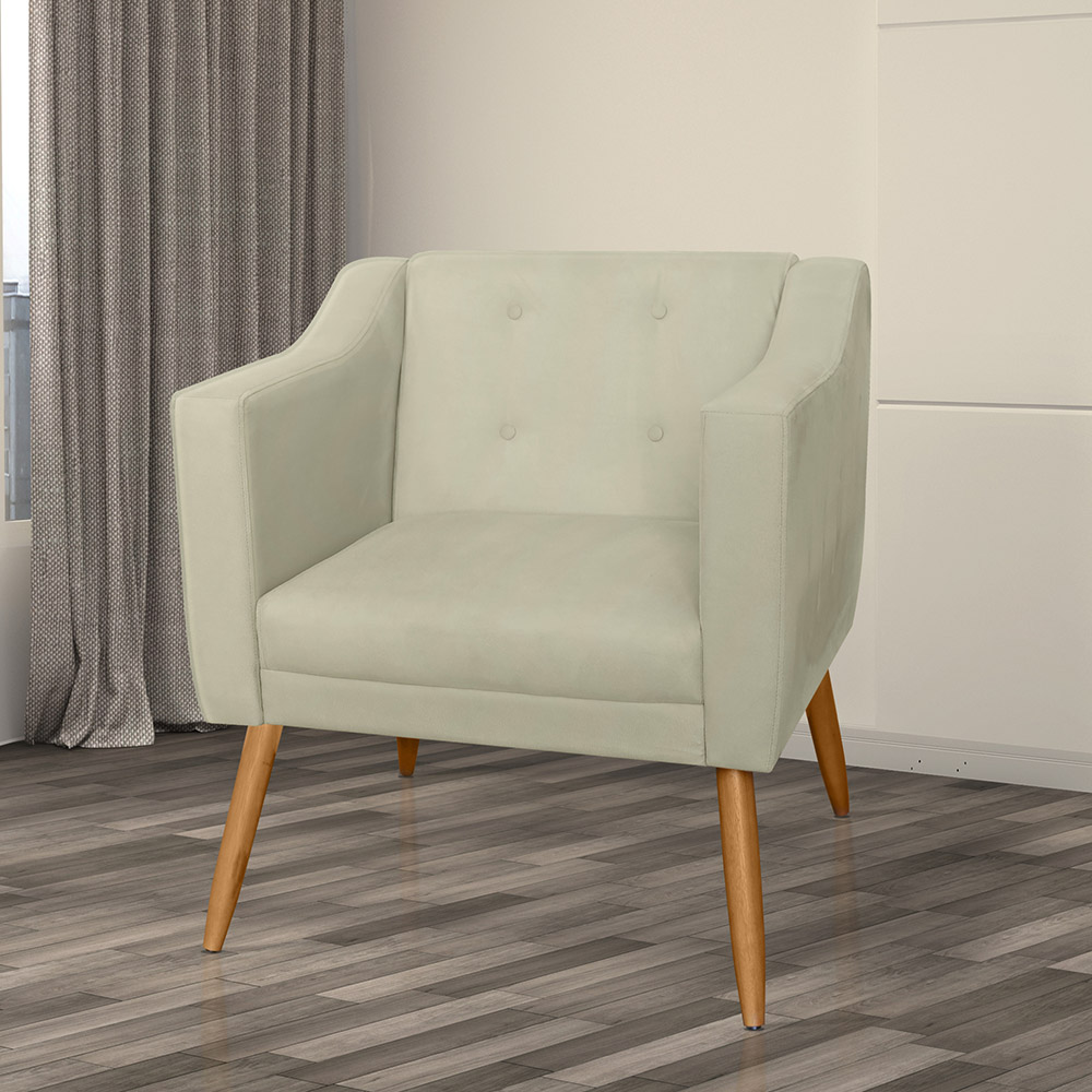 Combo 02 Poltrona Decorativa Lavinia Pés Palito Suede Bege - DS Estofados