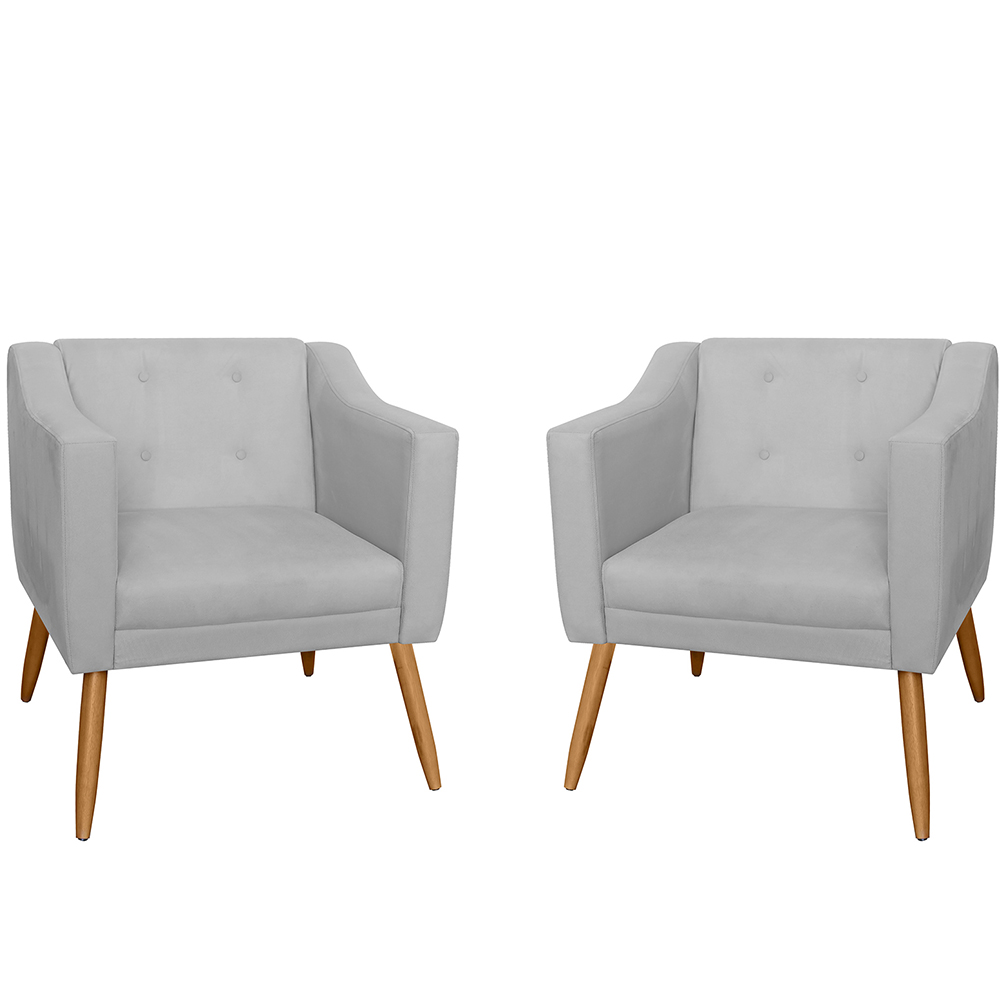 Combo 02 Poltrona Decorativa Lavinia Pés Palito Suede Branco - DS Estofados