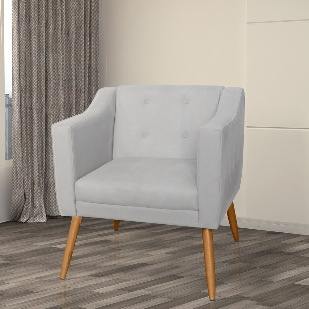 Combo 02 Poltrona Decorativa Lavinia Pés Palito Suede Branco - DS Estofados