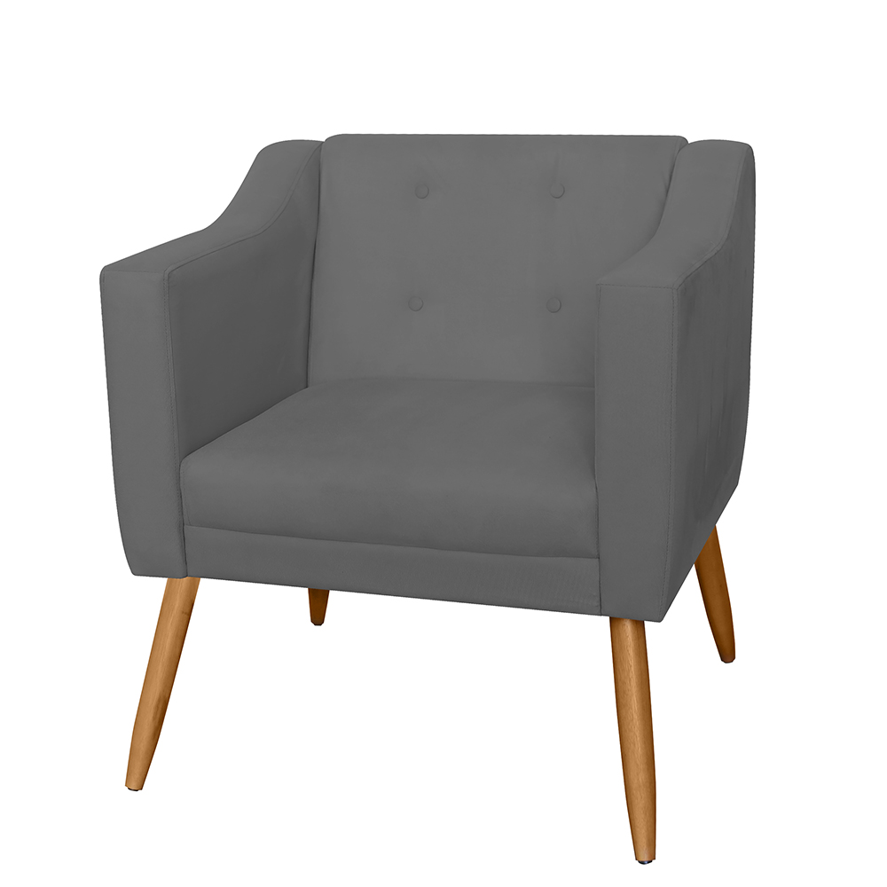 Combo 02 Poltrona Decorativa Lavinia Pés Palito Suede Cinza - DS Estofados