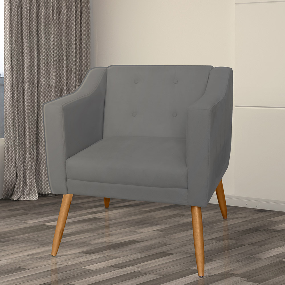 Combo 02 Poltrona Decorativa Lavinia Pés Palito Suede Cinza - DS Estofados