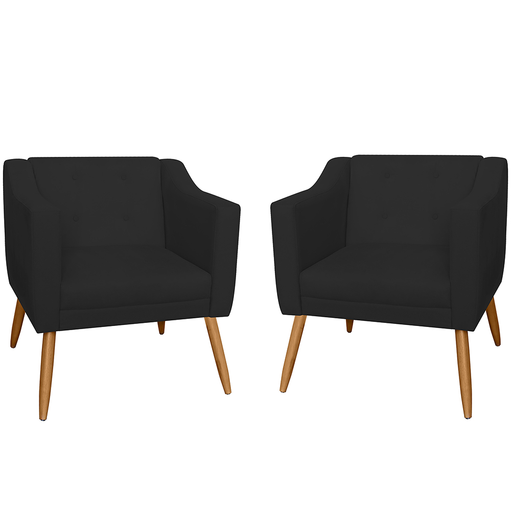 Combo 02 Poltrona Decorativa Lavinia Pés Palito Suede Preto - DS Estofados