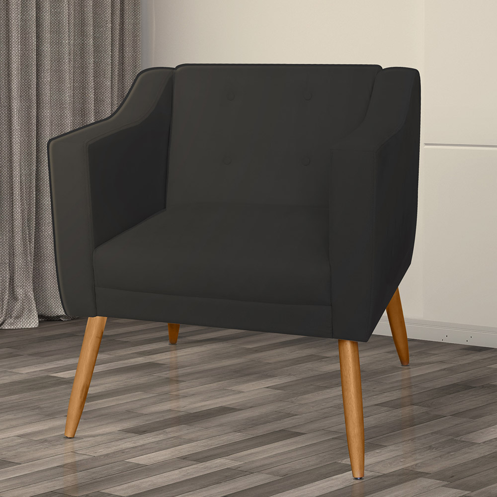 Combo 02 Poltrona Decorativa Lavinia Pés Palito Suede Preto - DS Estofados