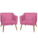 Combo 02 Poltrona Decorativa Lavinia Pés Palito Suede Rosa - DS Estofados