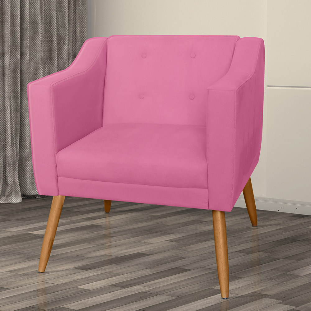 Combo 02 Poltrona Decorativa Lavinia Pés Palito Suede Rosa - DS Estofados