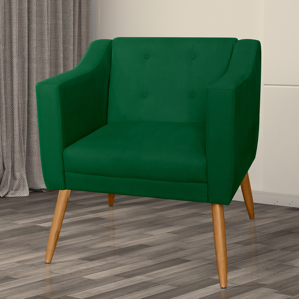 Combo 02 Poltrona Decorativa Lavinia Pés Palito Suede Verde - DS Estofados
