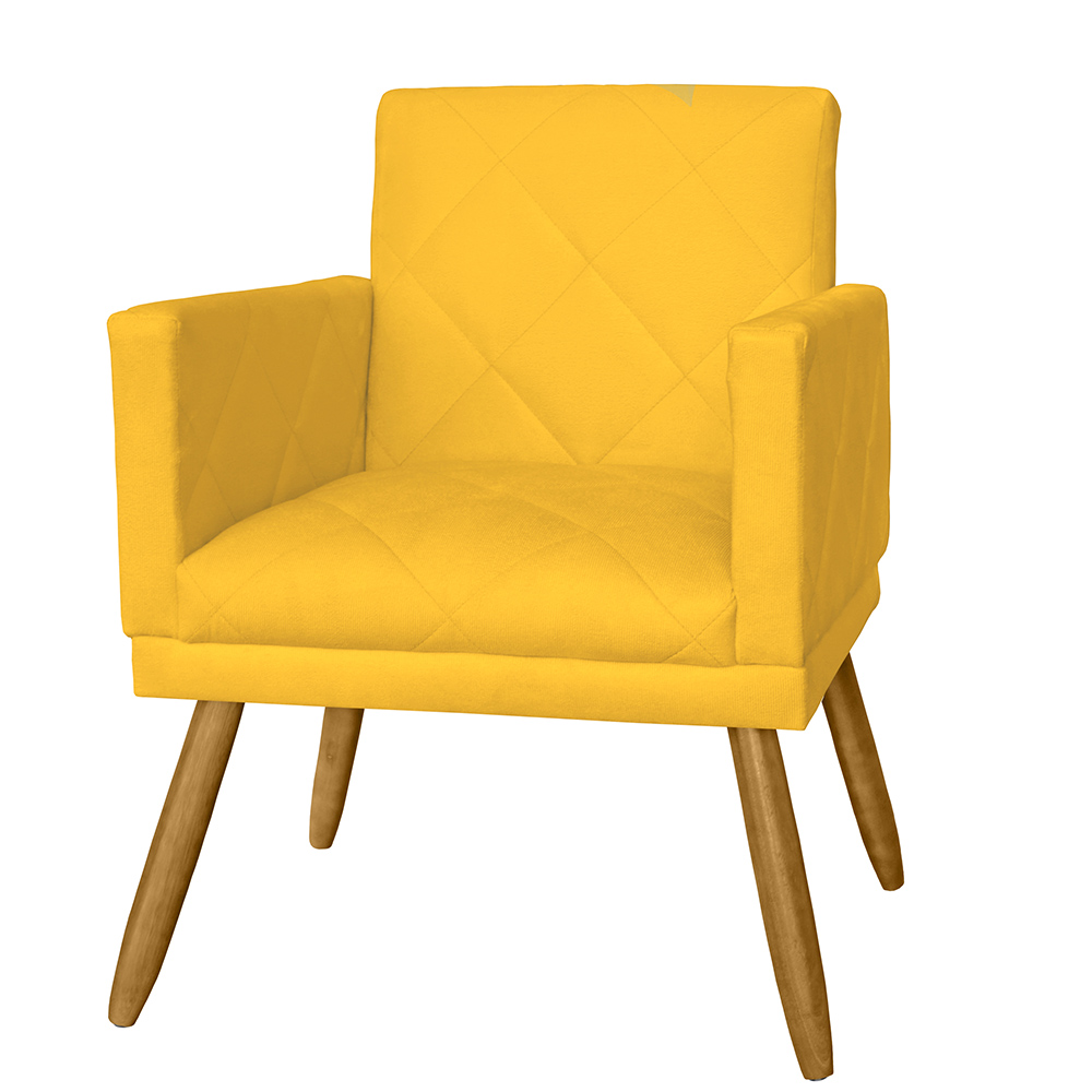 Combo 02 Poltrona Decorativa Pés Palito Nina Estilo Matelassê Amarelo - DS Estofados