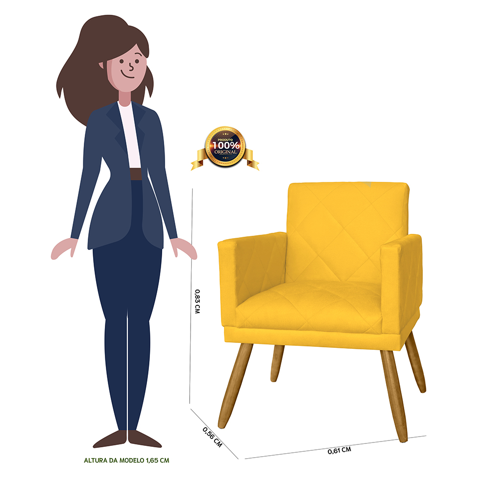 Combo 02 Poltrona Decorativa Pés Palito Nina Estilo Matelassê Amarelo - DS Estofados
