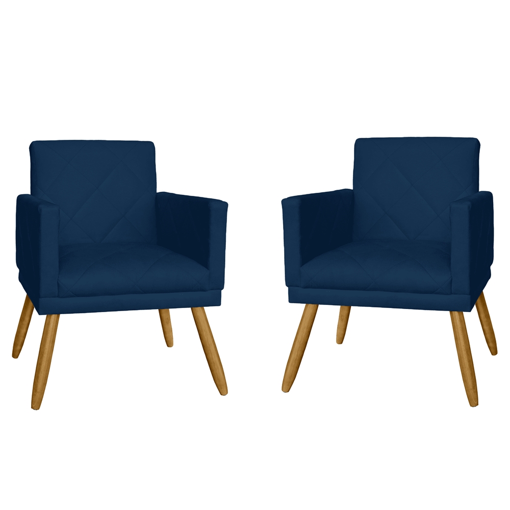 Combo 02 Poltrona Decorativa Pés Palito Nina Estilo Matelassê Azul Marinho - DS Estofados