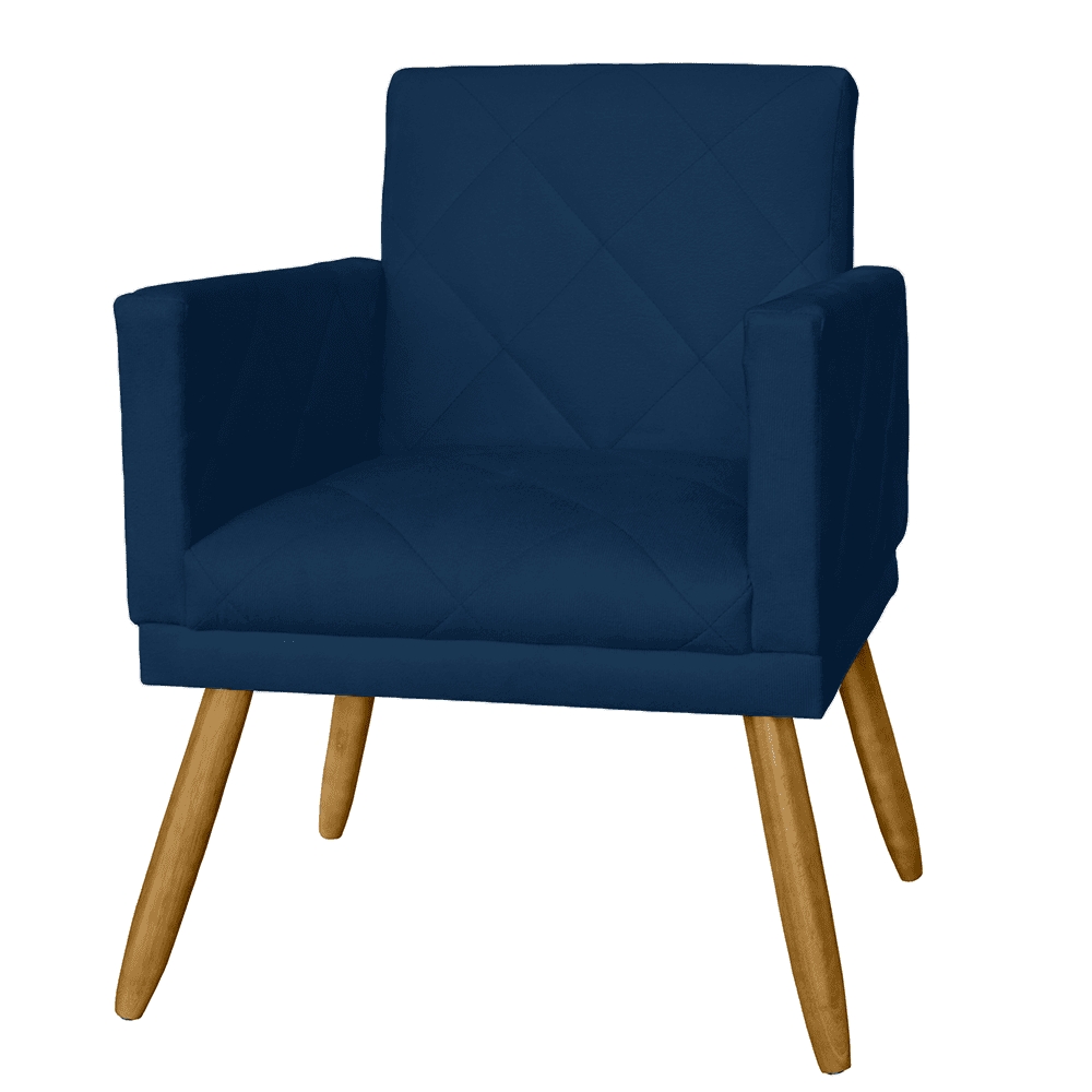 Combo 02 Poltrona Decorativa Pés Palito Nina Estilo Matelassê Azul Marinho - DS Estofados