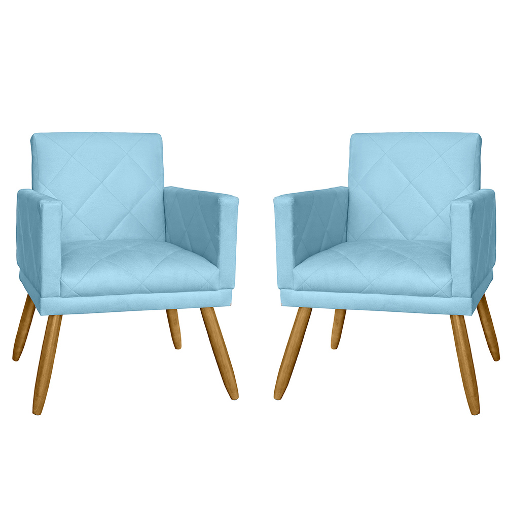 Combo 02 Poltrona Decorativa Pés Palito Nina Estilo Matelassê Azul Turquesa - DS Estofados