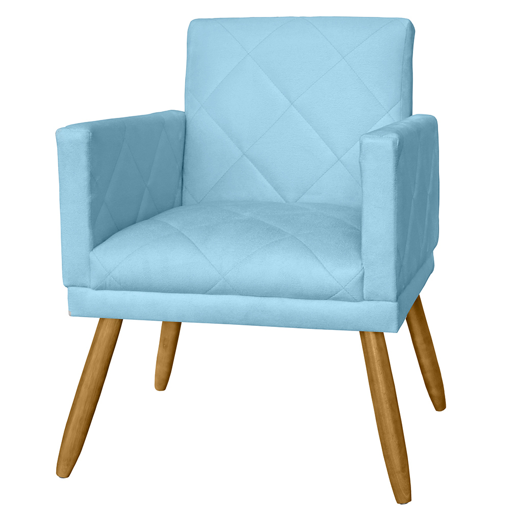 Combo 02 Poltrona Decorativa Pés Palito Nina Estilo Matelassê Azul Turquesa - DS Estofados