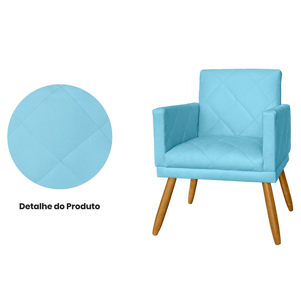 Combo 02 Poltrona Decorativa Pés Palito Nina Estilo Matelassê Azul Turquesa - DS Estofados