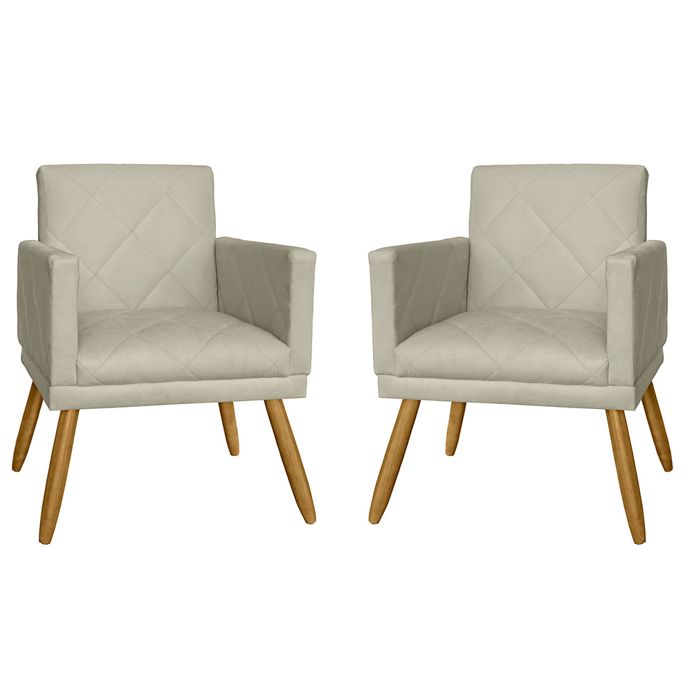 Combo 02 Poltrona Decorativa Pés Palito Nina Estilo Matelassê Bege - DS Estofados