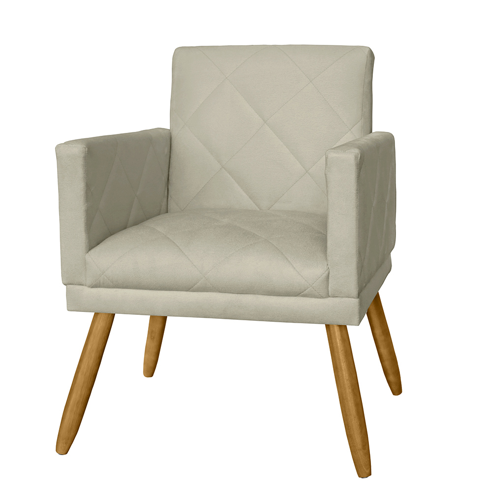 Combo 02 Poltrona Decorativa Pés Palito Nina Estilo Matelassê Bege - DS Estofados