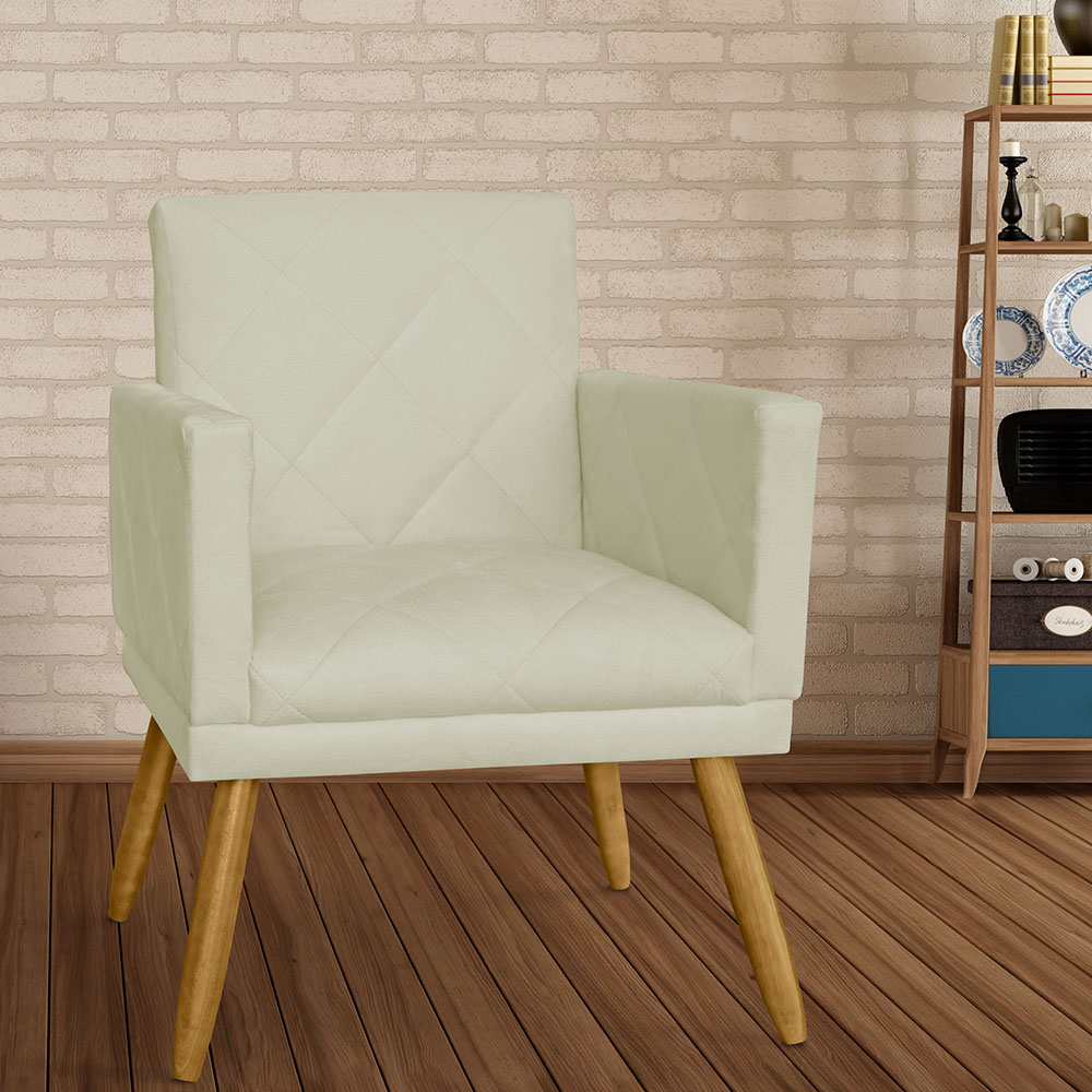 Combo 02 Poltrona Decorativa Pés Palito Nina Estilo Matelassê Bege - DS Estofados