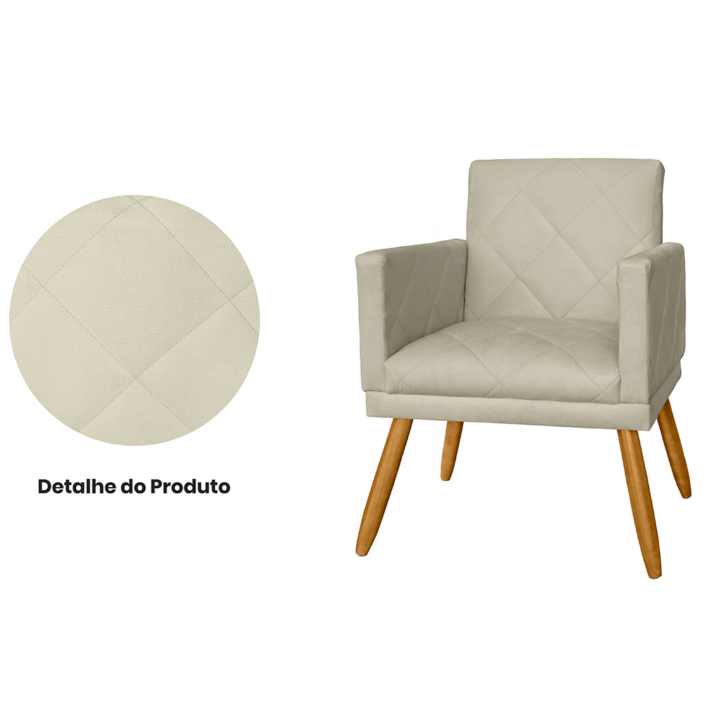 Combo 02 Poltrona Decorativa Pés Palito Nina Estilo Matelassê Bege - DS Estofados