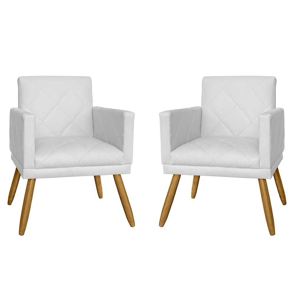 Combo 02 Poltrona Decorativa Pés Palito Nina Estilo Matelassê Branco - DS Estofados