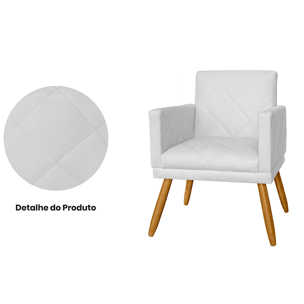 Combo 02 Poltrona Decorativa Pés Palito Nina Estilo Matelassê Branco - DS Estofados