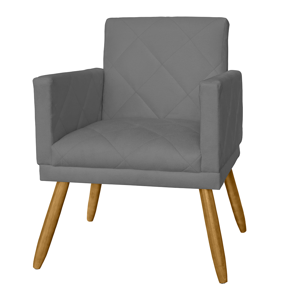 Combo 02 Poltrona Decorativa Pés Palito Nina Estilo Matelassê Cinza - DS Estofados