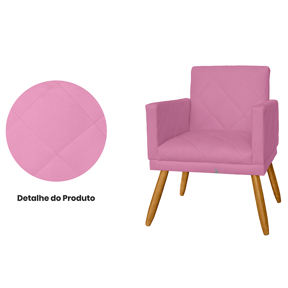 Combo 02 Poltrona Decorativa Pés Palito Nina Estilo Matelassê Rosa - DS Estofados
