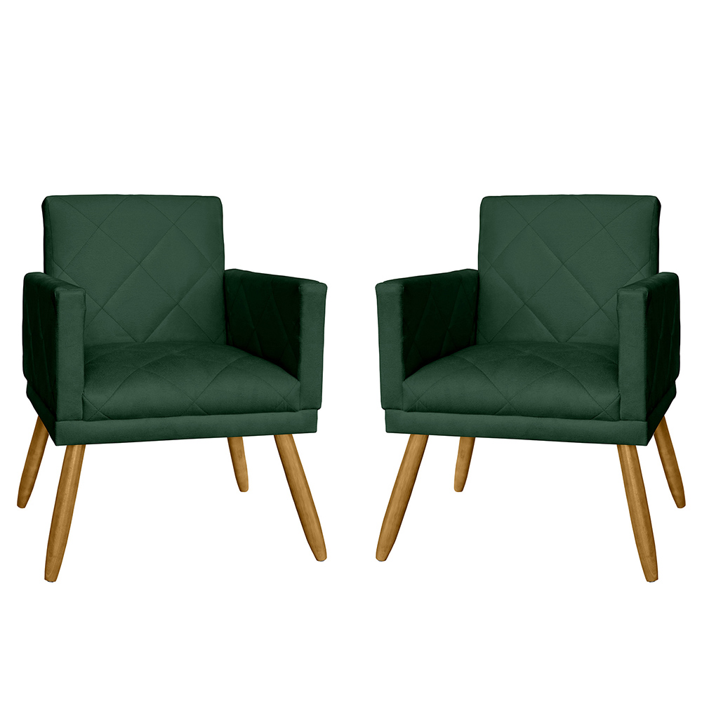 Combo 02 Poltrona Decorativa Pés Palito Nina Estilo Matelassê Verde - DS Estofados