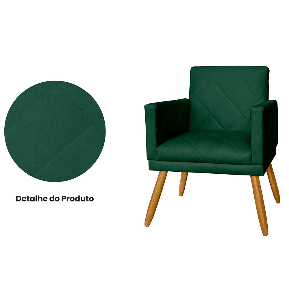 Combo 02 Poltrona Decorativa Pés Palito Nina Estilo Matelassê Verde - DS Estofados
