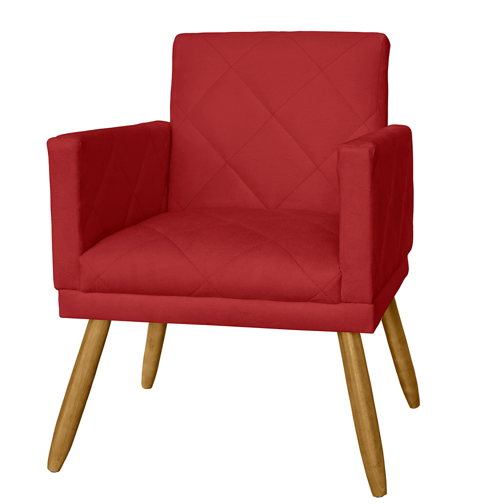 Combo 02 Poltrona Decorativa Pés Palito Nina Estilo Matelassê Vermelho - DS Estofados