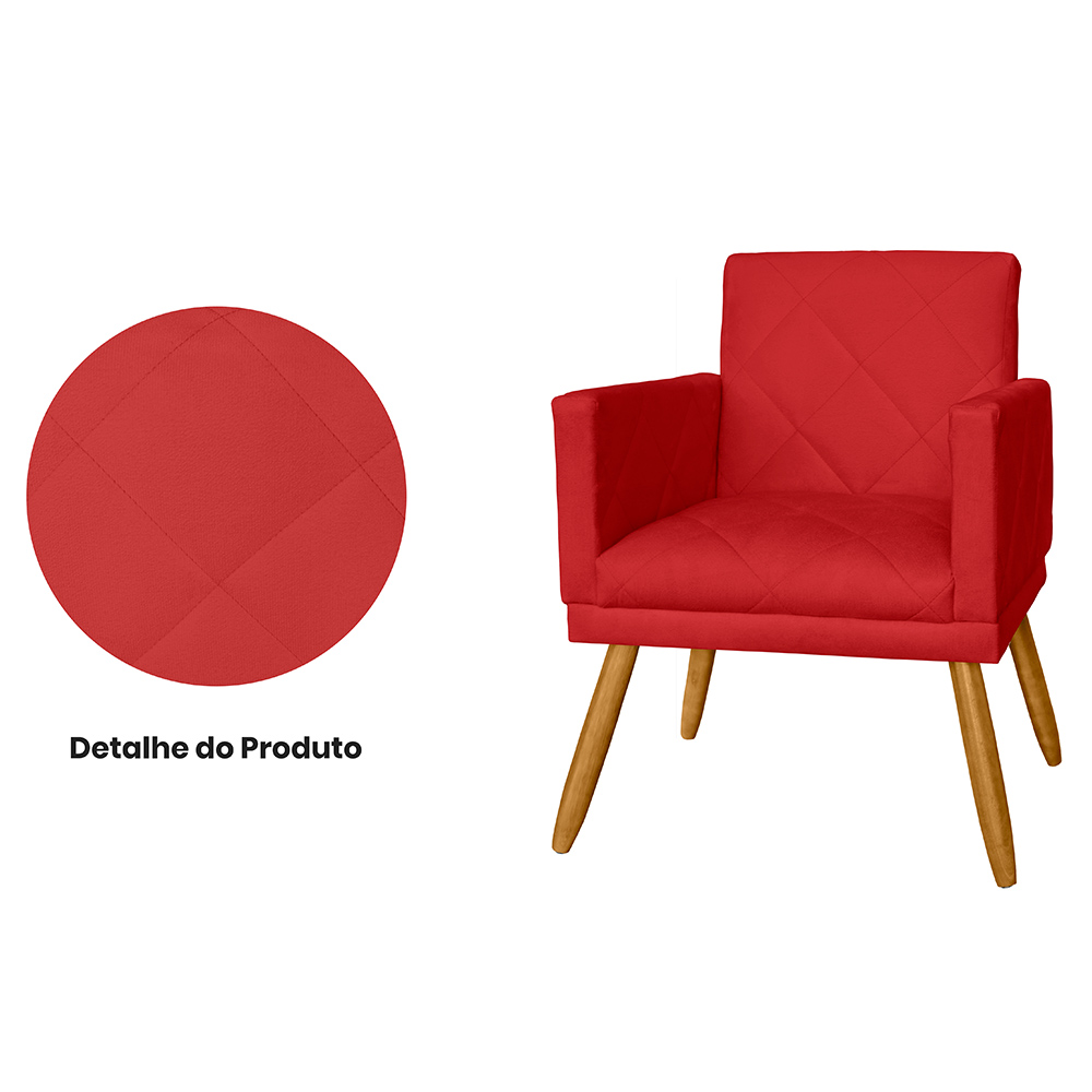Combo 02 Poltrona Decorativa Pés Palito Nina Estilo Matelassê Vermelho - DS Estofados