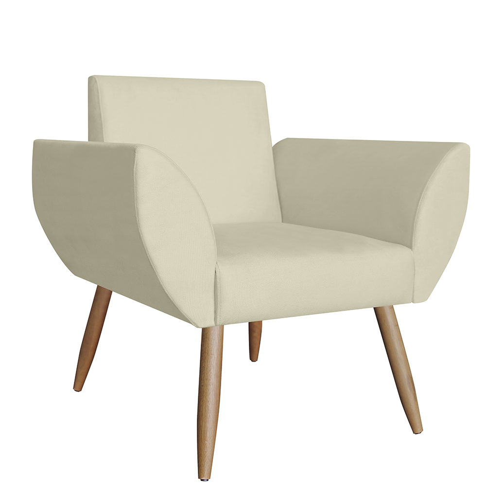 Combo 02 Poltronas Decorativa Flora Pés Palito Suede Bege - DS Estofados