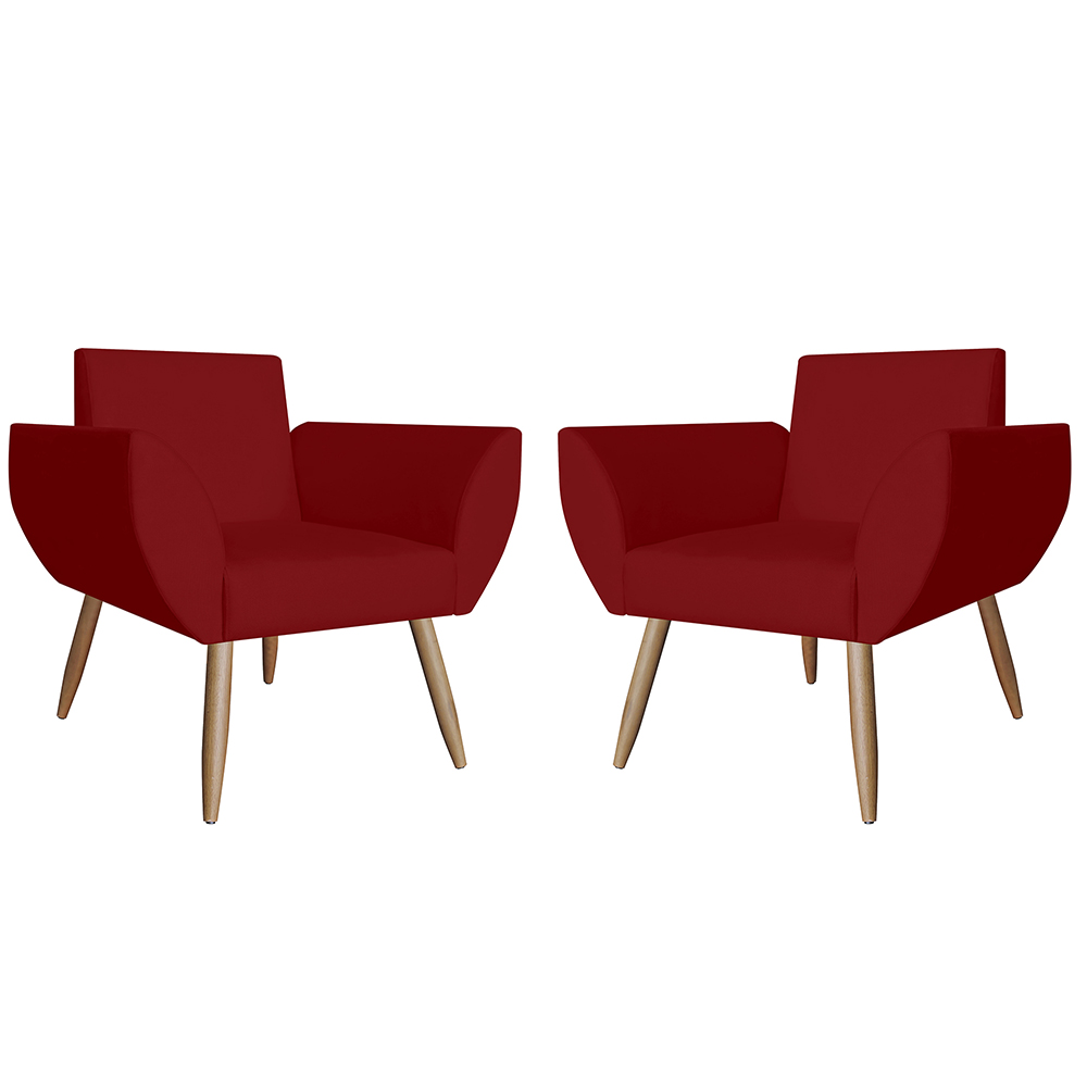 Combo 02 Poltronas Decorativa Flora Pés Palito Suede Bordô - DS Estofados
