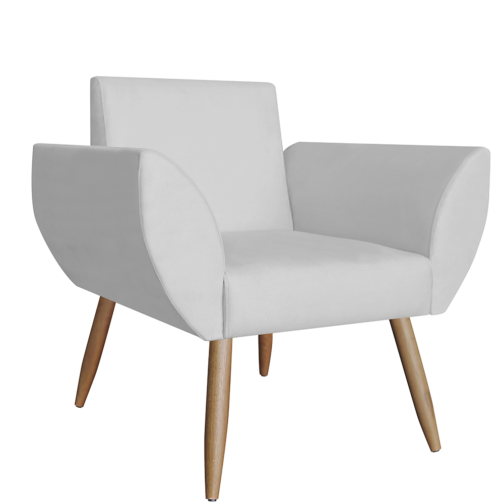 Combo 02 Poltronas Decorativa Flora Pés Palito Suede Branco - DS Estofados