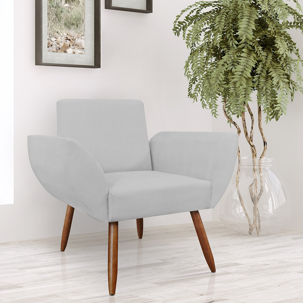 Combo 02 Poltronas Decorativa Flora Pés Palito Suede Branco - DS Estofados
