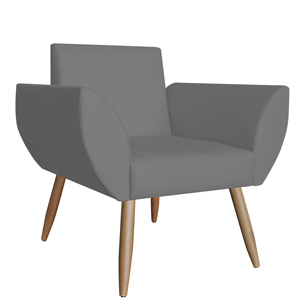 Combo 02 Poltronas Decorativa Flora Pés Palito Suede Cinza - DS Estofados