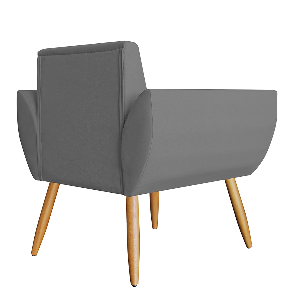Combo 02 Poltronas Decorativa Flora Pés Palito Suede Cinza - DS Estofados