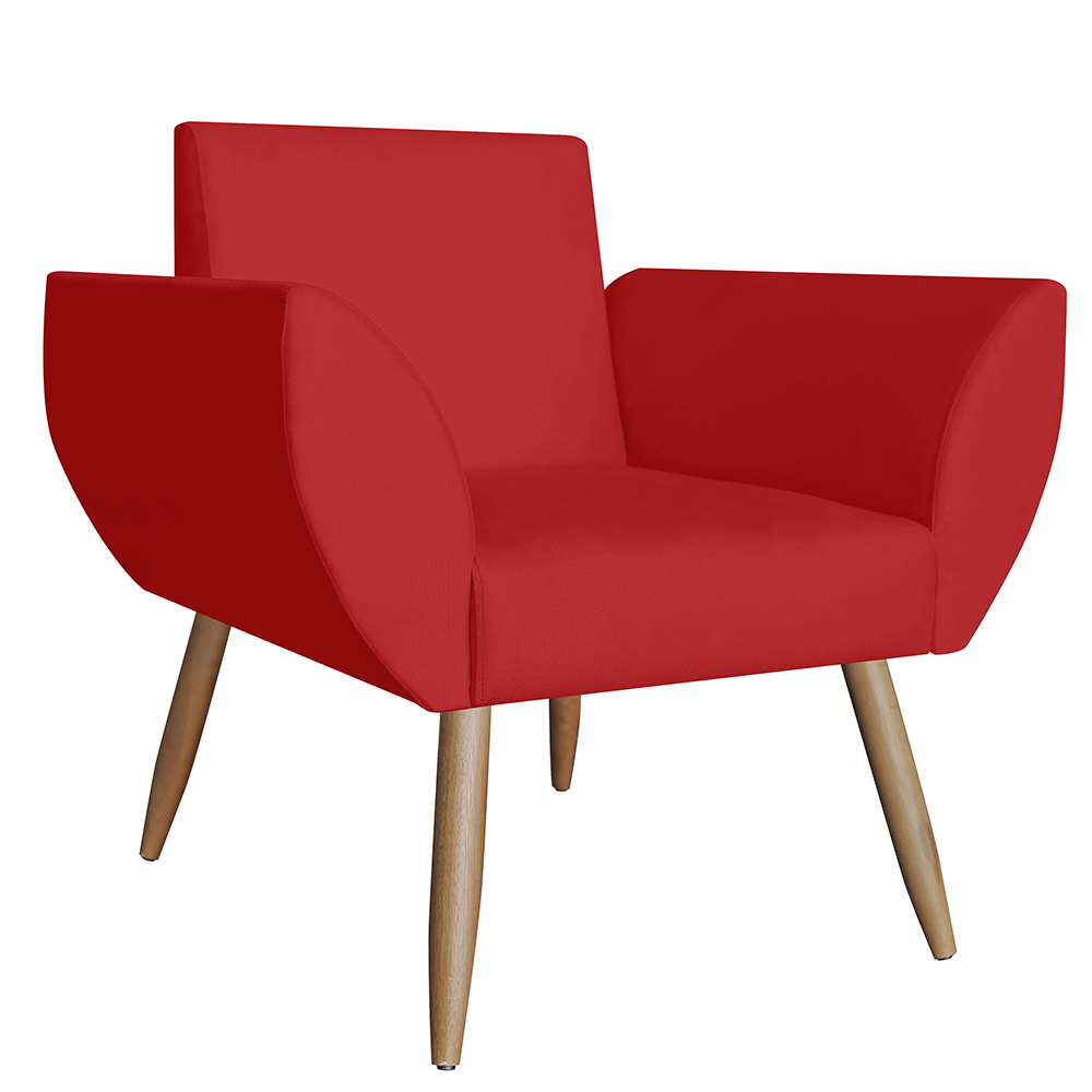 Combo 02 Poltronas Decorativa Flora Pés Palito Suede Vermelho - DS Estofados