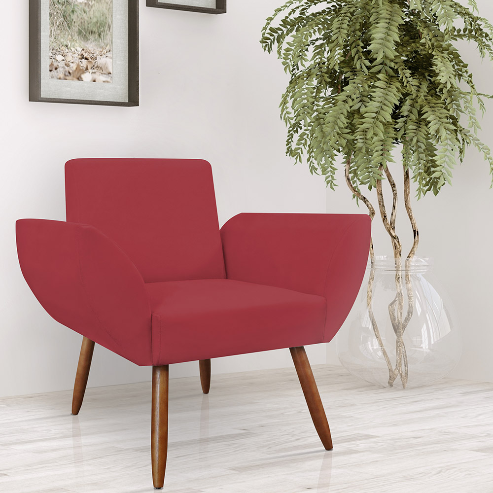 Combo 02 Poltronas Decorativa Flora Pés Palito Suede Vermelho - DS Estofados