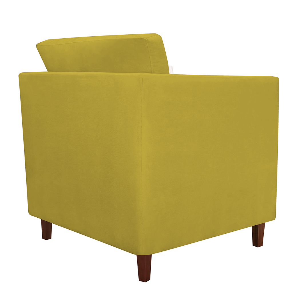Combo 02 Poltronas Decorativa Isis Pés de Madeira Mais Puff Opalla Suede Amarelo - DS Estofados