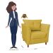 Combo 02 Poltronas Decorativa Isis Pés de Madeira Mais Puff Opalla Suede Amarelo - DS Estofados