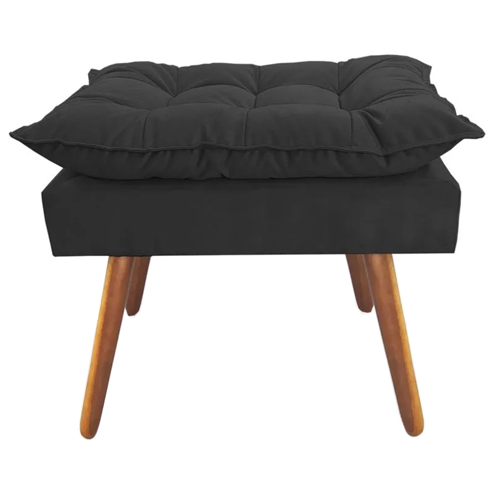 Combo 02 Poltronas Decorativa Isis Pés de Madeira Mais Puff Opalla Suede Preto - DS Estofados