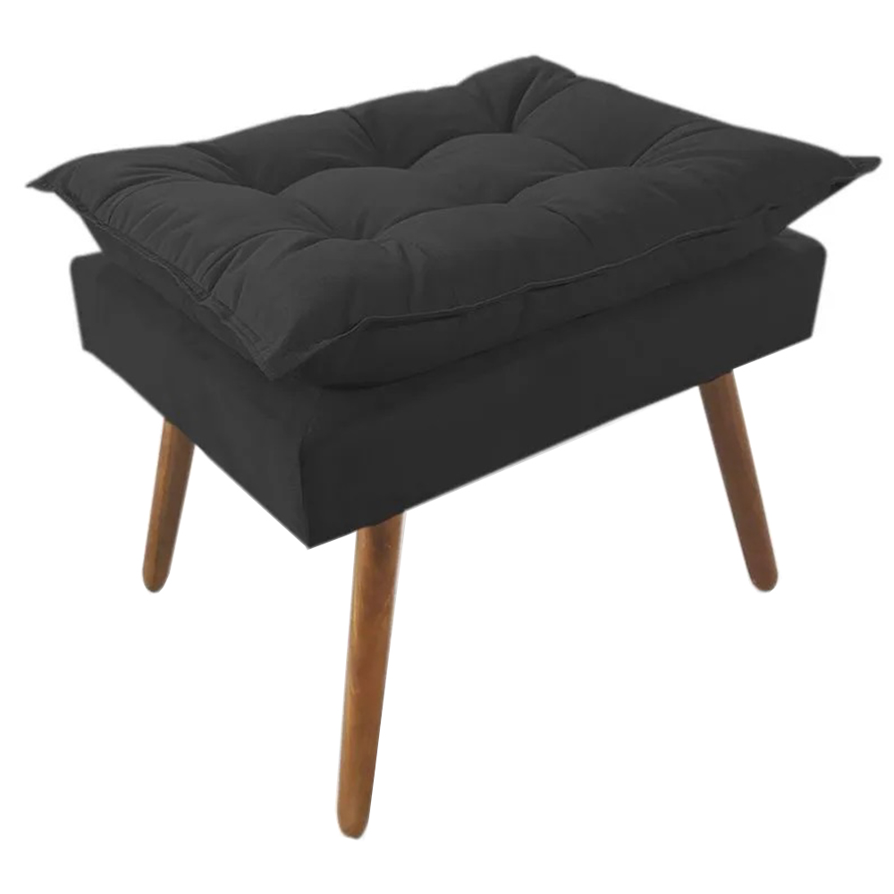 Combo 02 Poltronas Decorativa Isis Pés de Madeira Mais Puff Opalla Suede Preto - DS Estofados