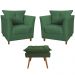Combo 02 Poltronas Decorativa Isis Pés de Madeira Mais Puff Opalla Suede Verde - DS Estofados