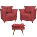 Combo 02 Poltronas Decorativa Isis Pés de Madeira Mais Puff Opalla Suede Vermelho - DS Estofados