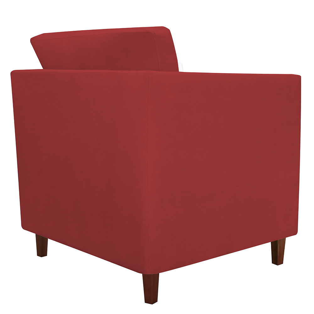 Combo 02 Poltronas Decorativa Isis Pés de Madeira Mais Puff Opalla Suede Vermelho - DS Estofados