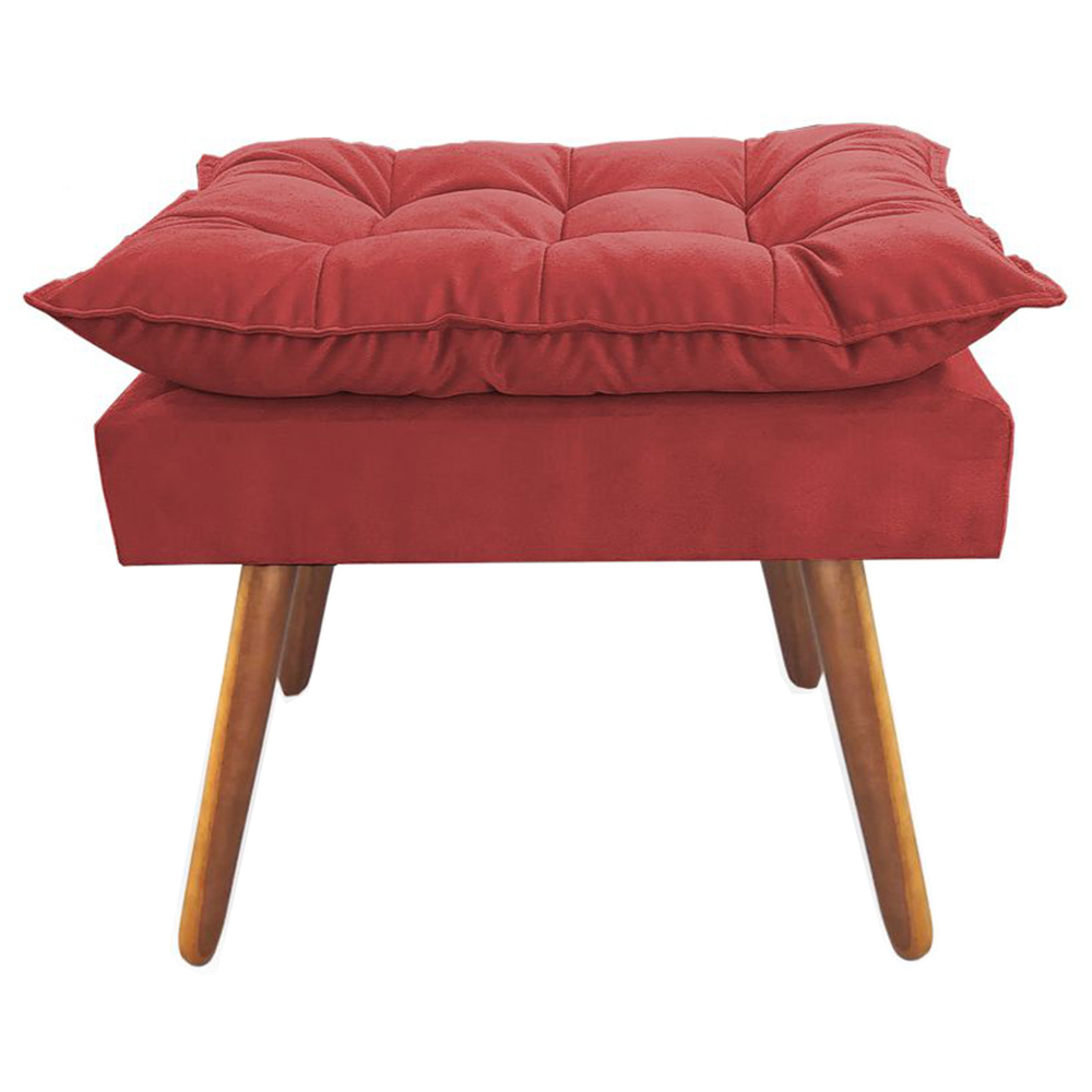 Combo 02 Poltronas Decorativa Isis Pés de Madeira Mais Puff Opalla Suede Vermelho - DS Estofados