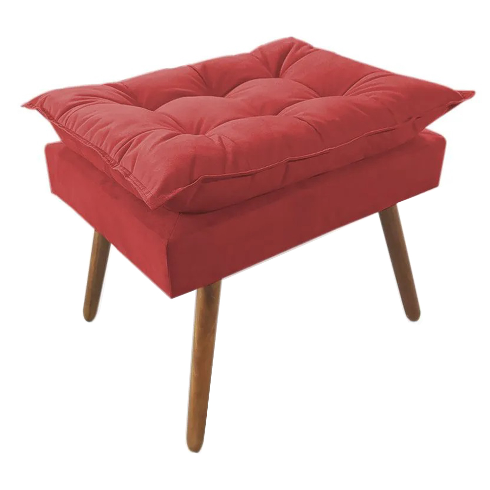 Combo 02 Poltronas Decorativa Isis Pés de Madeira Mais Puff Opalla Suede Vermelho - DS Estofados