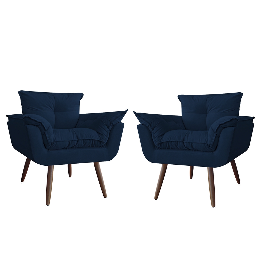 Combo 02 Poltronas Decorativa Opalla Pés Palito Suede Azul Marinho - DS Estofados